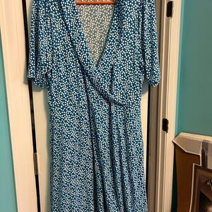 Boden Blue and White Spotted Midi Dress